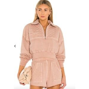 Tularosa Lima Quilted Jacket Quarter Zip Cropped Sweatshirt Pink Small